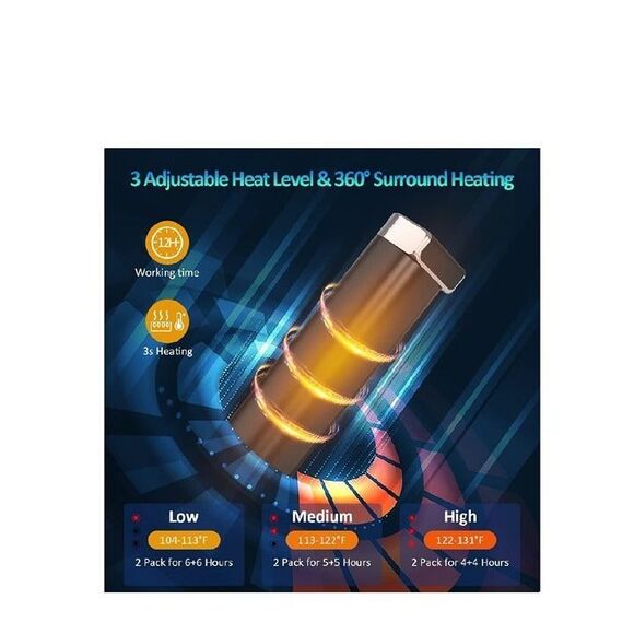 Rechargeable Hand Warmer with Portable Charger Black 3 Heating Levels - Picture 6 of 8